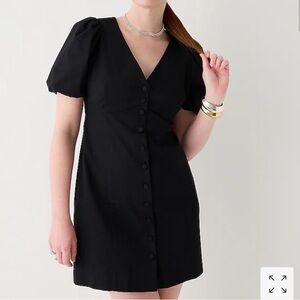 NWT J. Crew Button Front Puff Sleeve Mini Black Dress Size 8